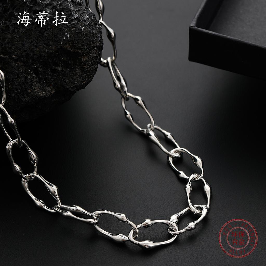 Unregelmäßige alte Silbernachbildung Halskette, Nische Retro schlichte Damen High-End Induktionsgold Halskette