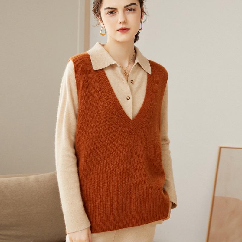 Lokasha Cashmere Women's V-Neck Seed Stitch Vest, Autumn/Winter 2026 Collection