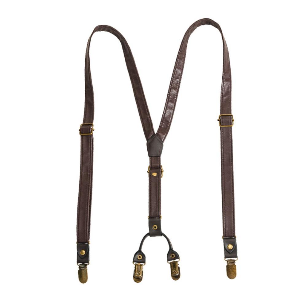 Brown Suspenders for Men Black Suspender Clip Simple Leather Suspenders Gift