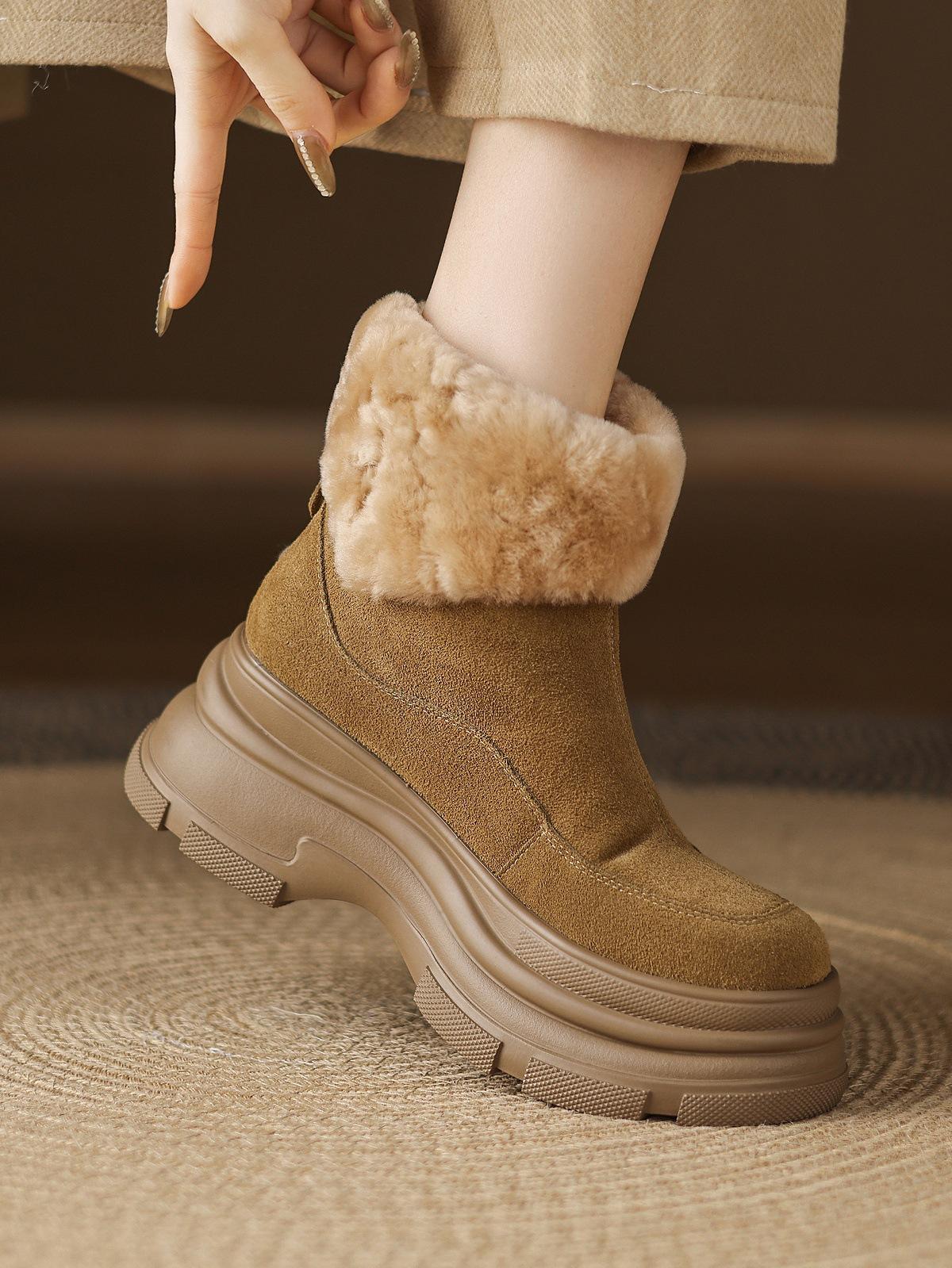 Thick-soled heightened thermal zipper snow boots Martin boots piled thickened cotton boots 40 хаки