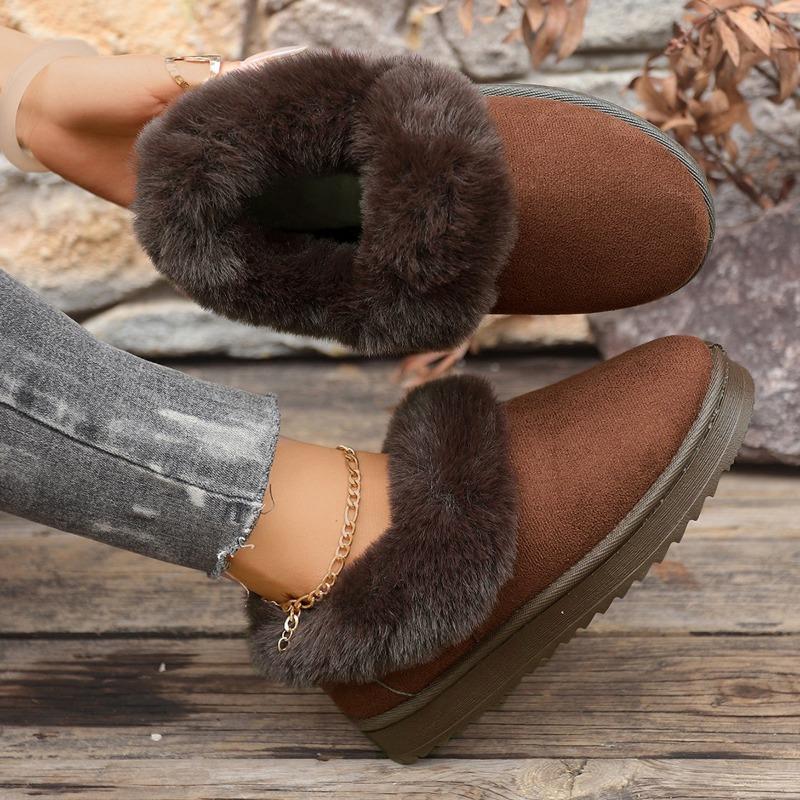 New winter hairy mouth round head one pedal thick bottom piled thickened warm snow boots women