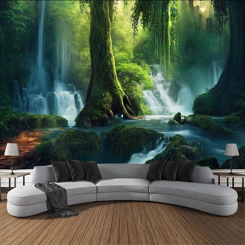 Waterfall Tapestry Backdrop Forest Landscape Tapestry Wall Hanging Lake River Natural Scenery Background Living Room Dorm Decor