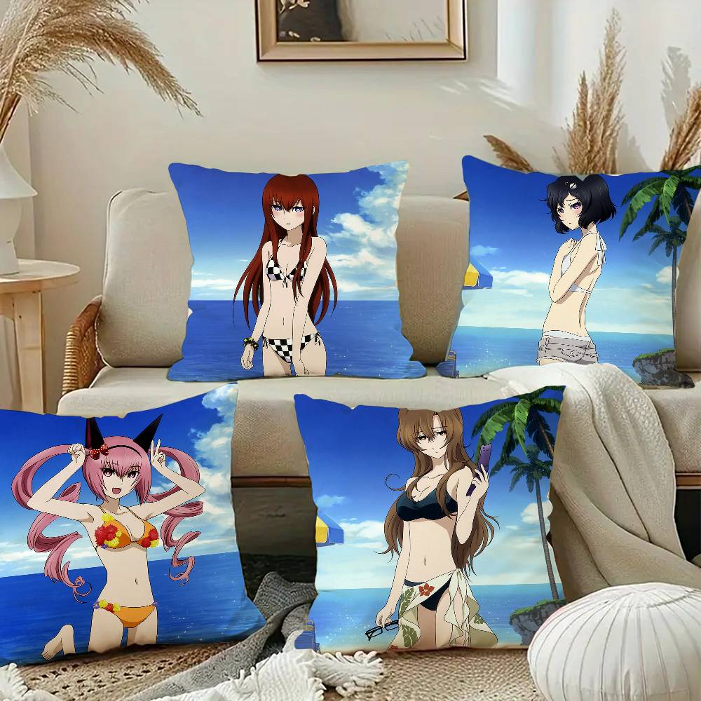 Anime Steins;Gat Cute Swimsuit Pillow Case Square Pillow Bedroom Sofa Leisure Comfort Cushion Car Home Decoration