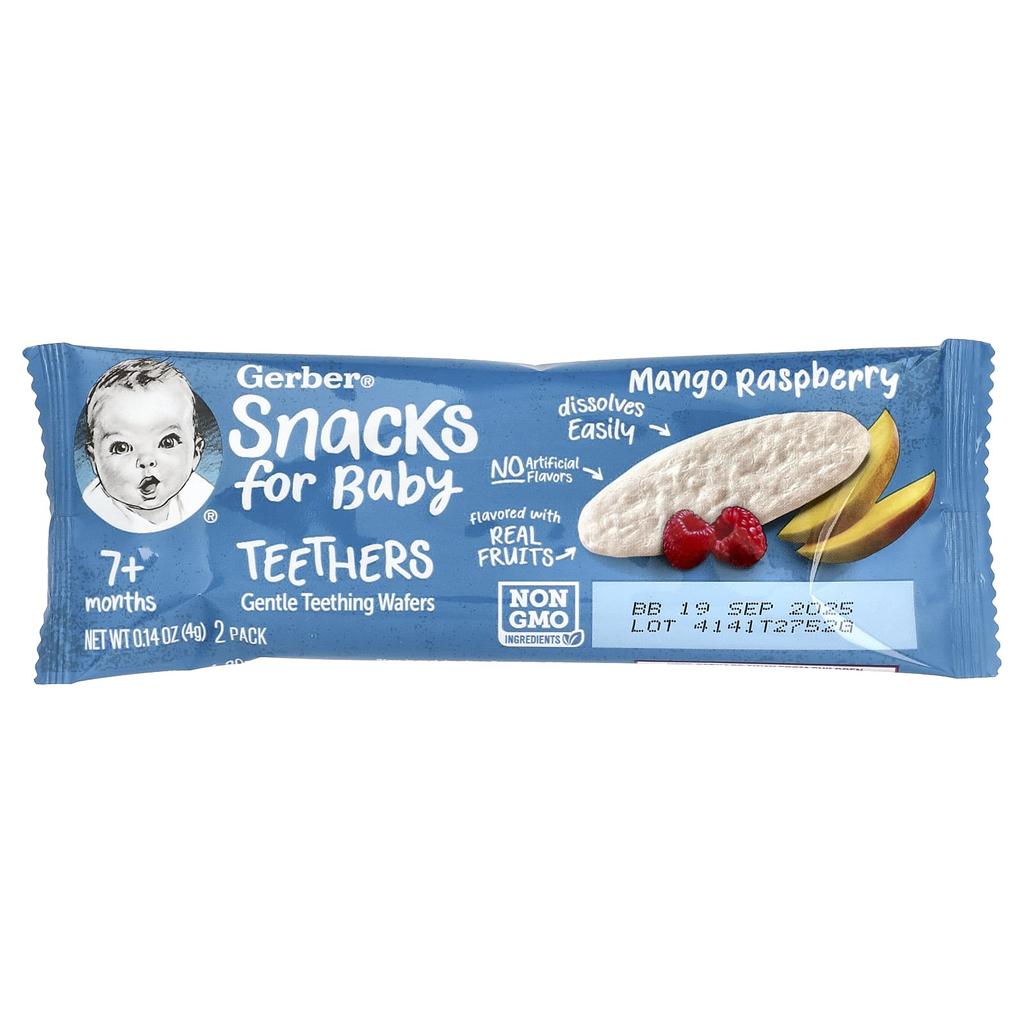 Gerber Baby Snacks, Teether, Soft Teething Wafers, 7+ Months, Mango Raspberry, 2 Packs of 12 Individually Wrapped, 0.14 Oz (4 G) Each