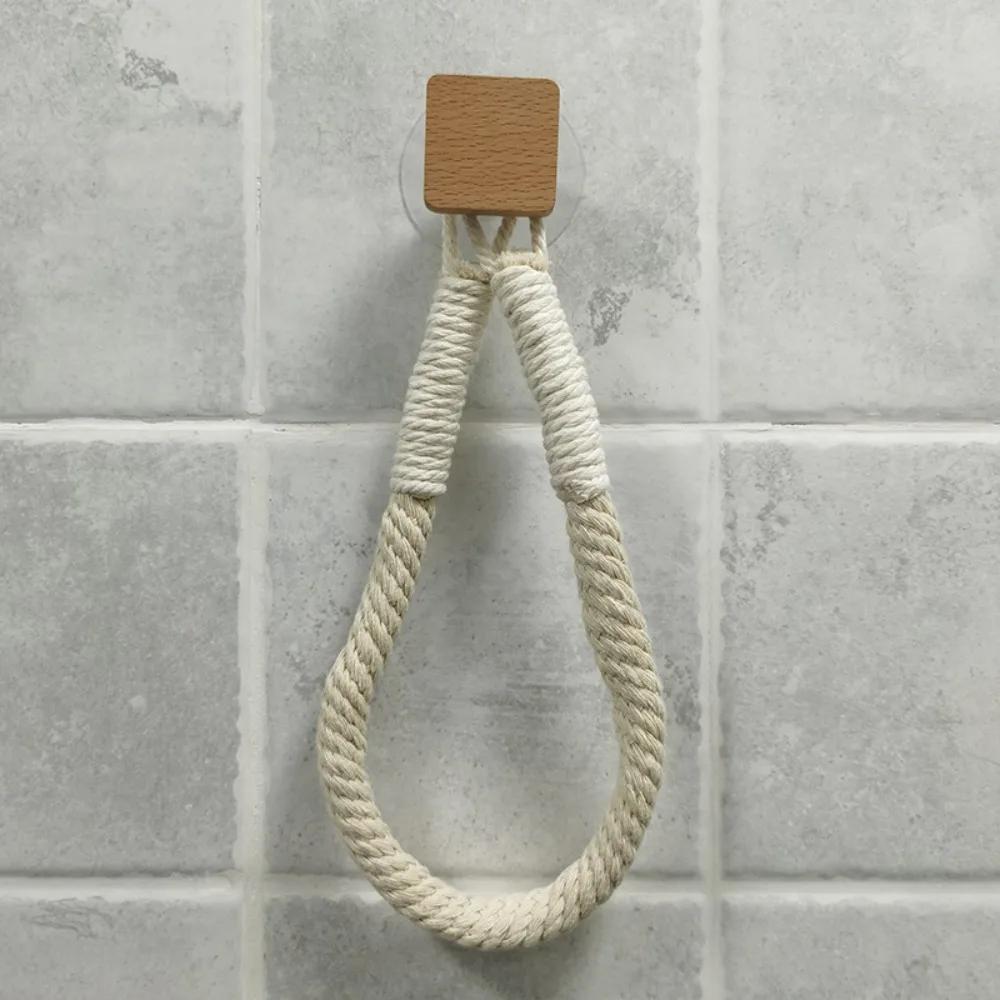 Roll Paper Holder Cotton String Combination Hole-Free Wall Hanging Hemp Rope Tissue Holder