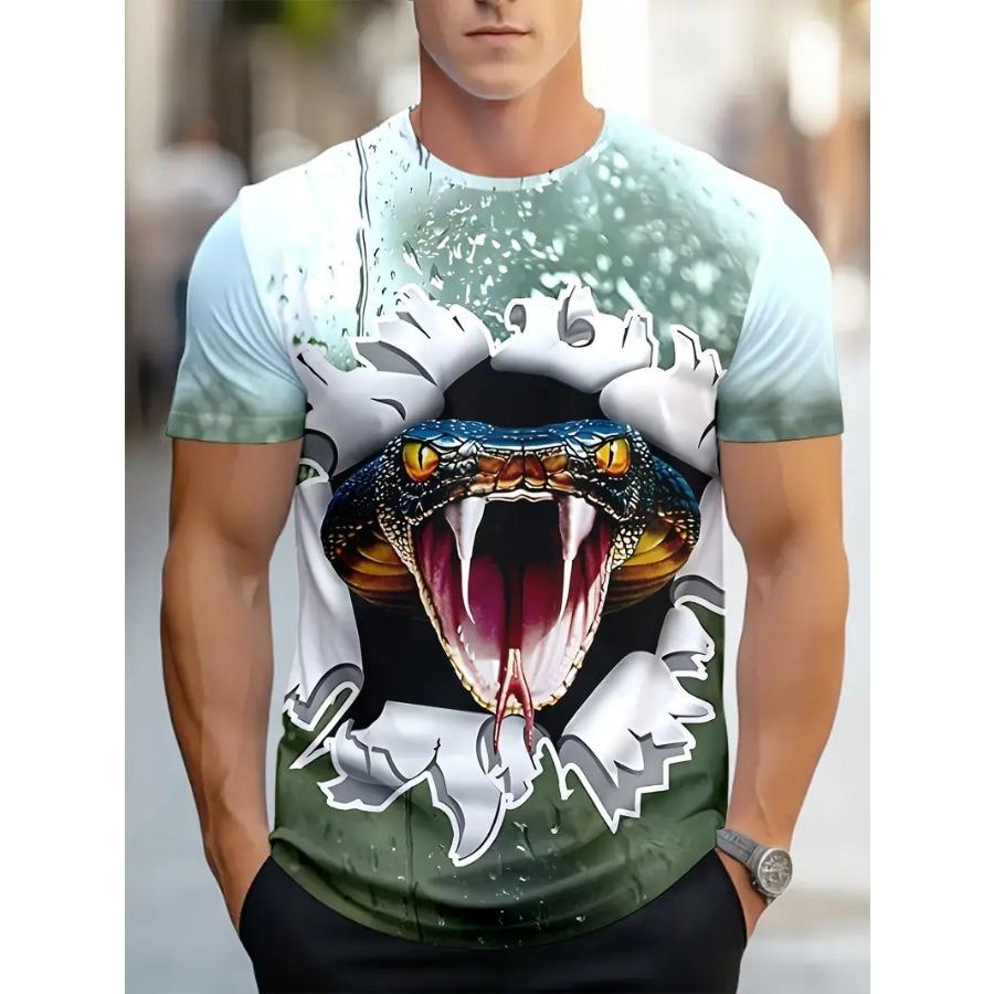 Men's T-Shirt Quick Drying Tops Summer Fashion Street Short Sleeve Tee Shirts Snake 3D Graphic Print Tees Oversized Male Clothing