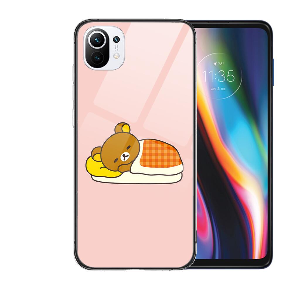 TOPLBPCS Cute Rilakkuma Tempered Glass Phone Shell Case For Xiaomi Redmi 11 Lite Pro Ultra 10T 10 9 8 Cc Se Cover Silicone Cases