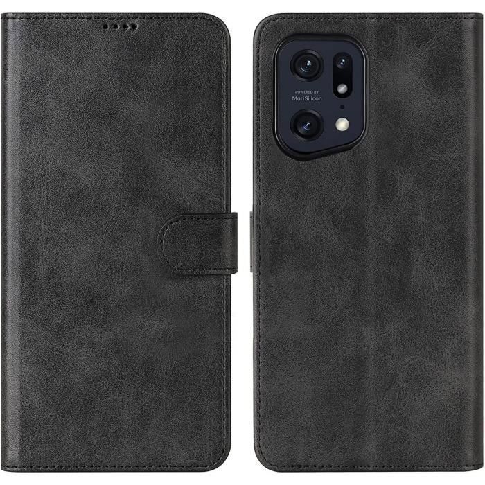 Flip Case with Leather Effect for OPPO Find X5 Pro - E.F.CONNECTION - Black - Card and Bill Storage