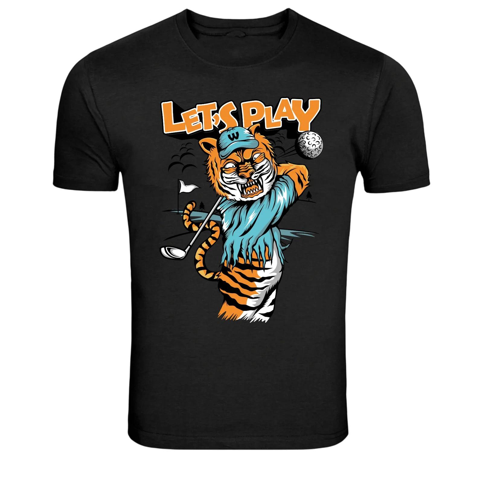 Lets Play Tiger Golfer Funny Golf Sports Graphic T-Shirt 4XL