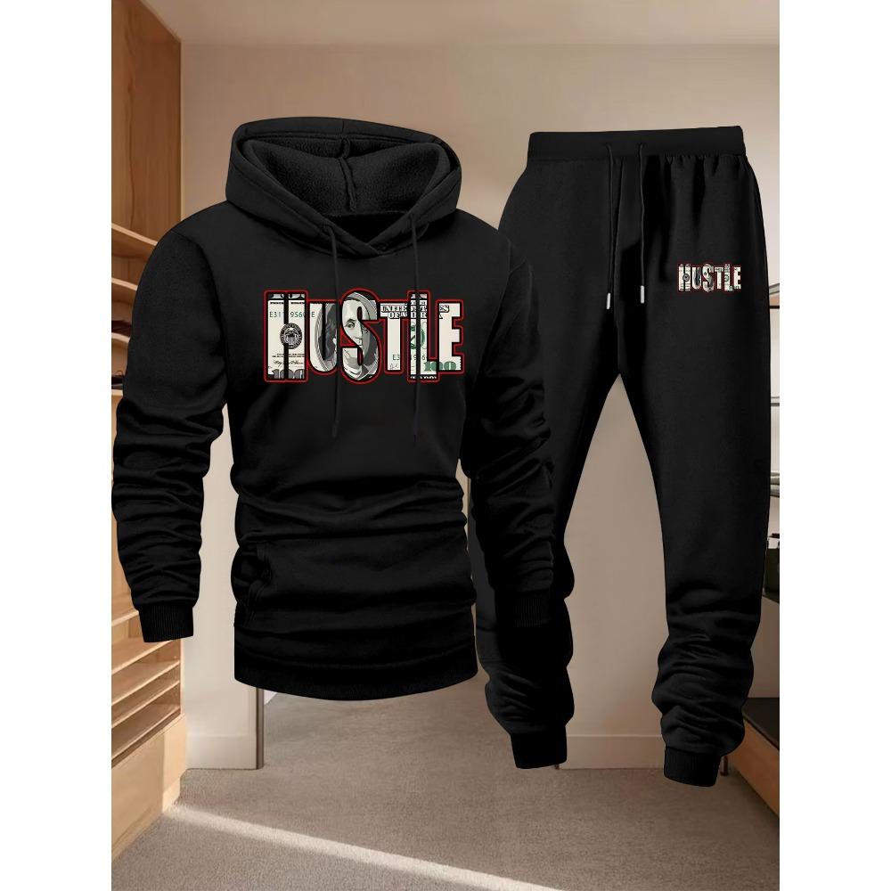 Pattern Printed Hooded Sweatshirt Men's Suit Versatile Sports Pants Hip Hop Street Casual Sports Trend Two Piece Set