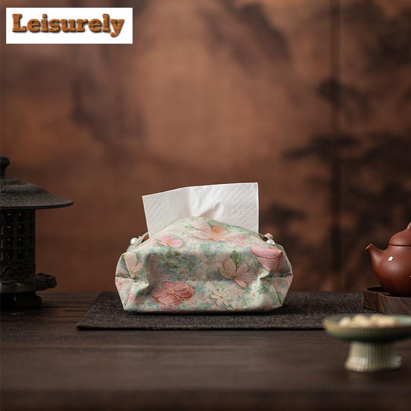 Brocade Flowers Tissue Box Zen Tissue Rangement Paper Container Dispenser Case Wet Wipes Case Paper Drawer Room Napkin Storage