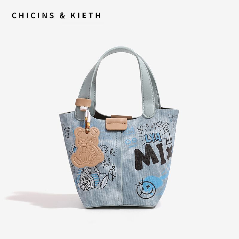 

PROYA Niche Style Fancy Satchel One-Shoulder Bucket Bag Light blue