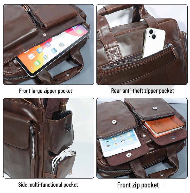 Jiameida Casualowa Skórzana Aktówka Biznesowa - Wielokieszeniowa Torba na Laptopa 15.6"