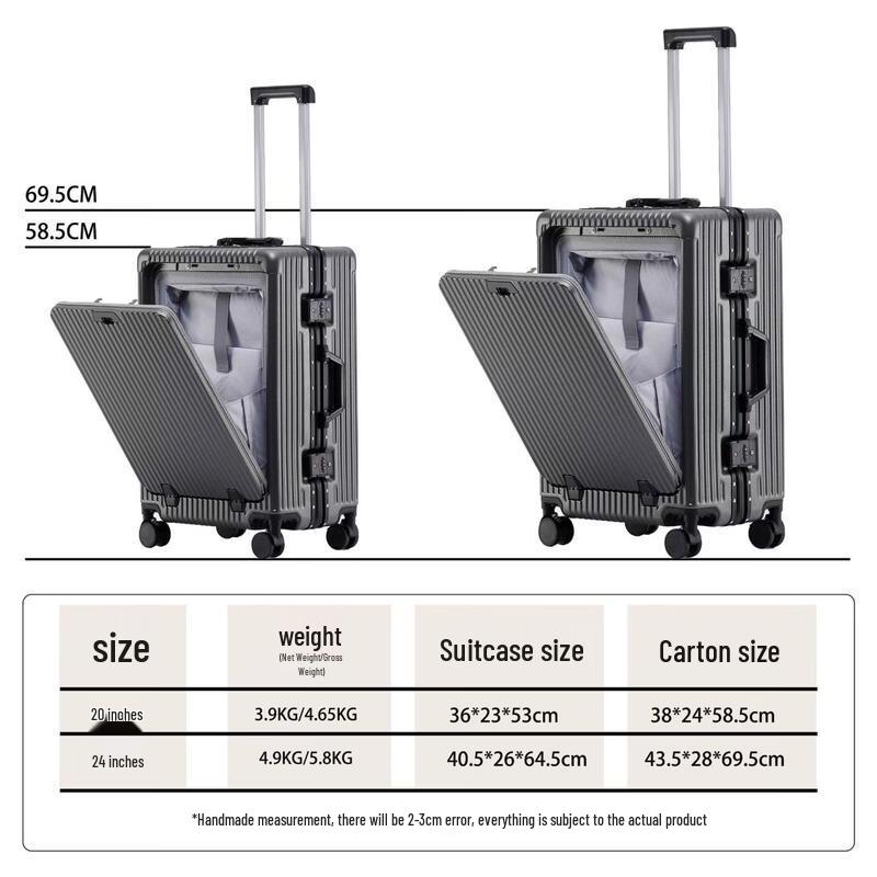 DCLOUD Aluminum Front-Opening Carry-On Suitcase with Cup Holder