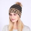 New Rolled Up Thickened Warm Knitted Cap  Winter Woolen Cap  Leopard Print Fashionable Pile Cap