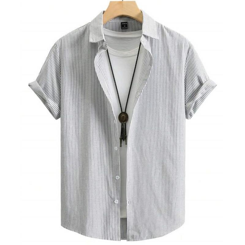 Hawaiian Shirts For Men 3d Stripe Print High-Quality Men'S Clothing Loose Oversized And Blooms Summer Casual Short Sleeve