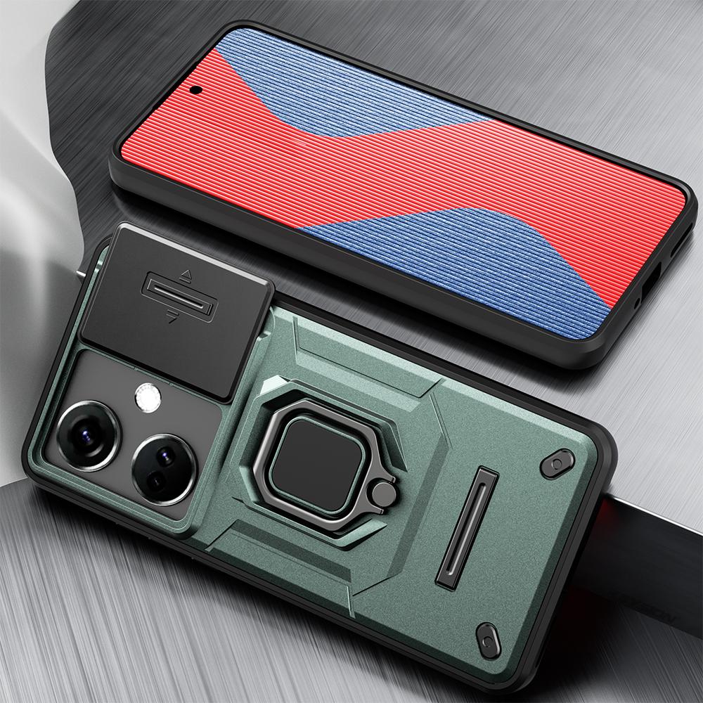 KEYSION Shockproof Case for OnePlus Nord CE 3 Lite 5G Slide Camera Lens Protection Ring Stand Phone Cover for for Nord CE 3 5G