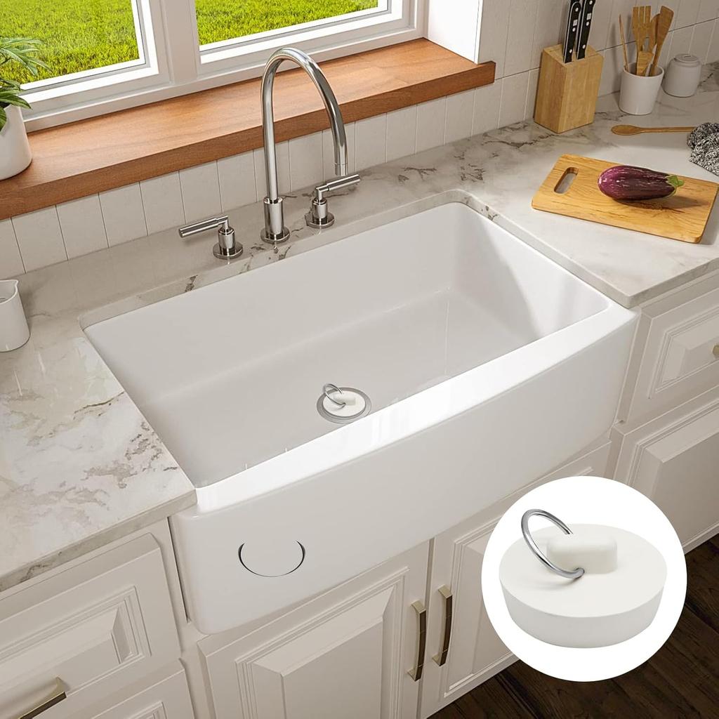 2 PCS 1-1/2 Inch To 1-5/8 Inch Rubber Drain Stopper with Hanging Ring, White Tub Drain Stopper, Sink Stopper Drain Plug, Rubber Sink Plug for