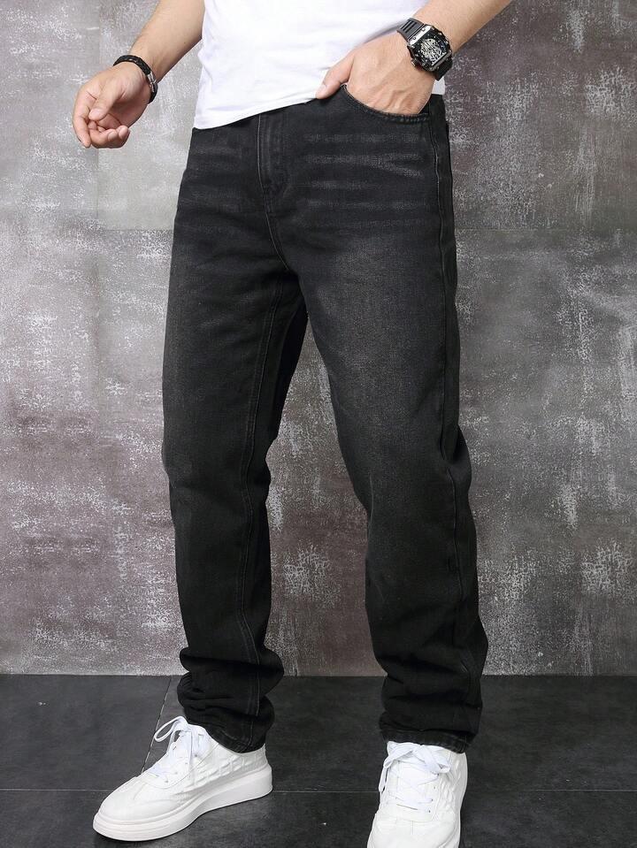 New black high-end jeans men`s loose