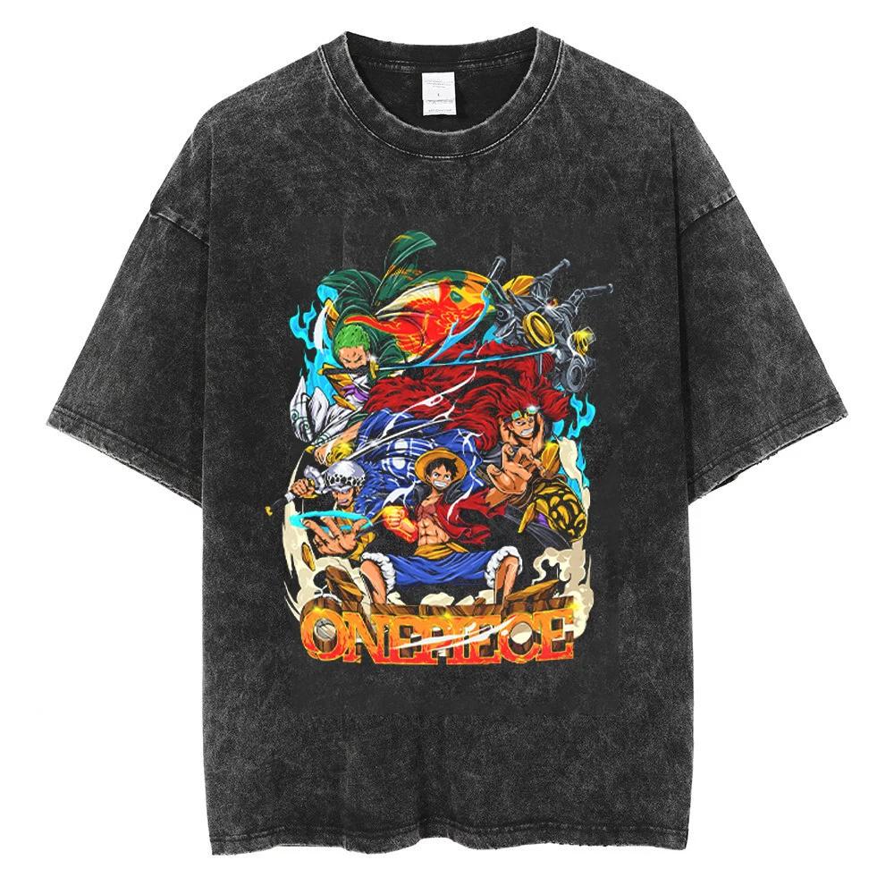 Men Hip Hop Streetwear Black TShirt Japanese Anime One Piece Vintage T Shirt Summer Harajuku Cotton Tshirt Short Sleeve Tops