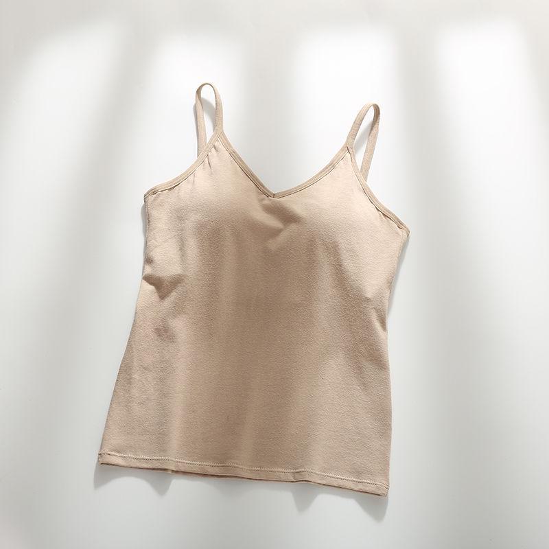 Women's Beautiful Back Camisole Vest with Padded Bra, One-Piece Top, Popular Style, Large U-Neck, Versatile Inner or Outerwear