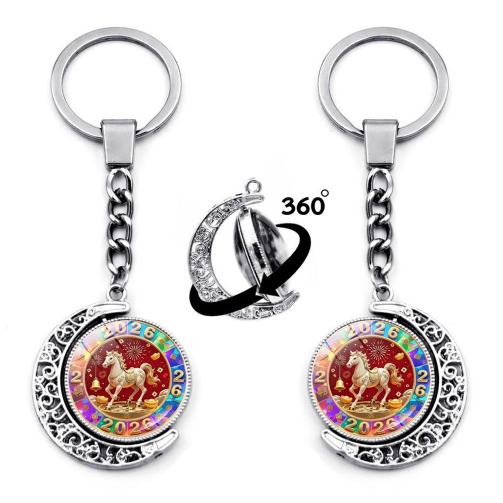 Year Of Horse Commemorative Keychain/bag Charm, Double-sided Rotating Pendant Key Ring.