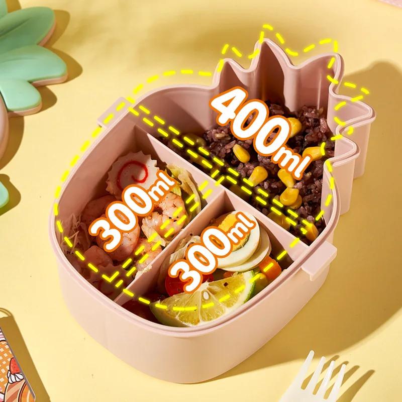 Lunch Box For Kids Cute Pineapple Shape Bento Box with Fork Spoon Snack Dessert Container Microwavable Food Case Portable Office