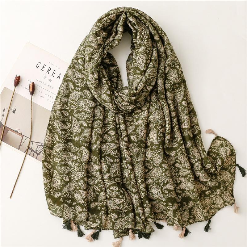 Autumn Fashion Polka Floral Tassel Viscose Shawl Scarf Lady High Quality Wrap Pashmina Stole Bufandas Muslim Hijab Caps 180*90Cm