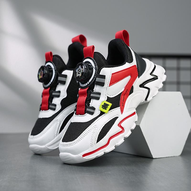 Children's breathable dad shoes autumn boys' shoes leather shoes new mesh sneakers button medium and older shoes