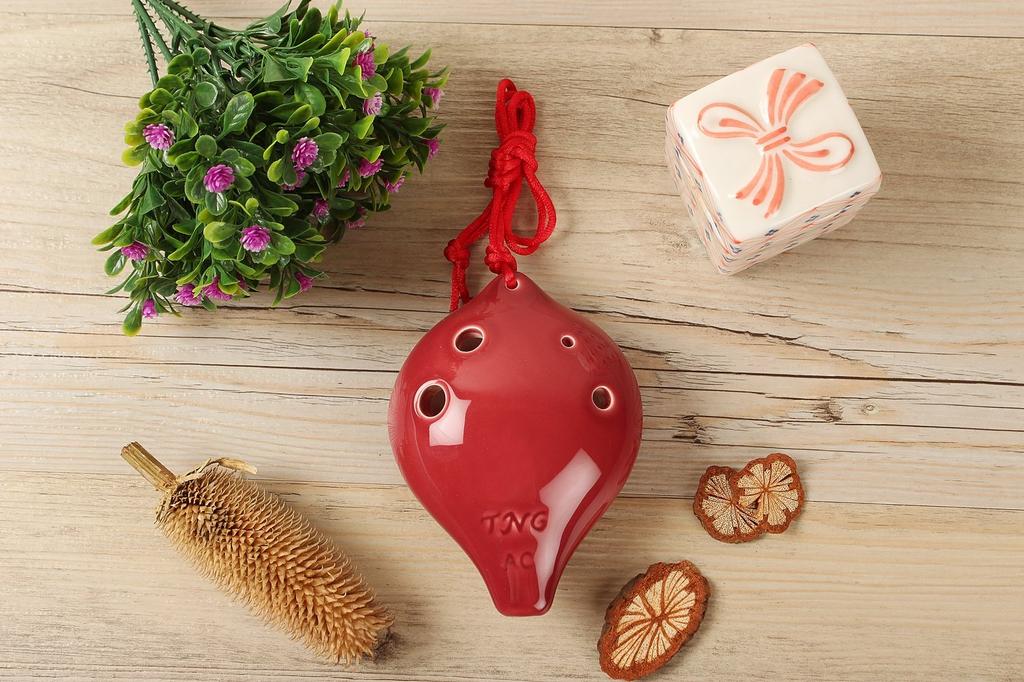 TNG Ocarina Musical Instrument [6 HolesAltoRed] High Class C Tone AC Single (with Strap) Ocarina Wind Orchestra Glaze Finish