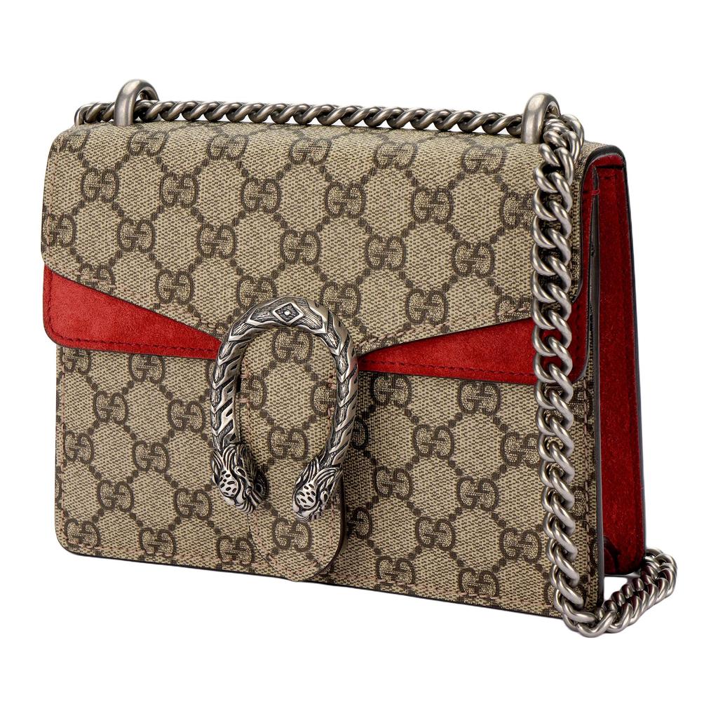Gucci Dionysus Textured Tiger Head Spur Buckle Logo Print Canvas And Suede Chain Shoulder Bag Women Shoulder Bag Ebony 421970-KHNRN-8698