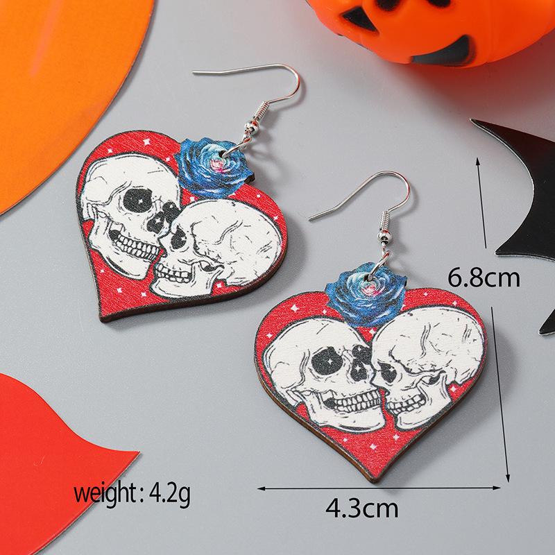 Halloween Wooden Pumpkin & Skull Wine Glass Guitar Earrings