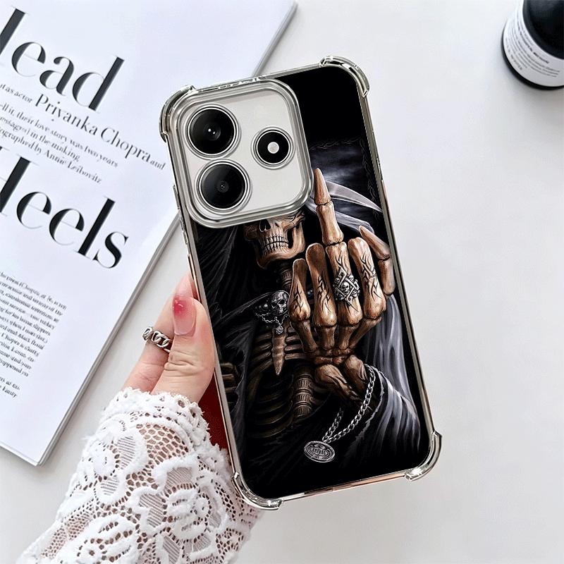 Grim Reaper Skeleton Funny Style Plating Phone Case For Xiaomi Redmi Note 14 15 Pro Plus 13 12 11 11S 11T 10 9S 9 5G Anti-Fall A