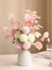 Eucalyptus Ball Chrysanthemum Bouquet in Ceramic Vase - Artificial Dried Flowers for Living Room or Dining Table Decor