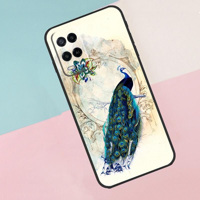 Bird Peacock Feather For Oppo A16 A76 A96 A15 A80 A60 A40 A94 A54 A98 A78 A18 A38 A58 A17 A77 A74 A57S Phone Case