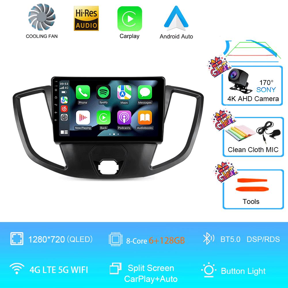 Car Radio Android 14 For Ford Transit 2015 2016 2017 2018 Carplay Multimedia Video Player GPS Stereo 2din WIFI+4G BT QLED Screen