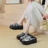 Летние новые толстоподошвенные туфли-полушлепанцы без каблука 2025 универсальная модная нерегулярная жаккардовая повседневная полуплатформа