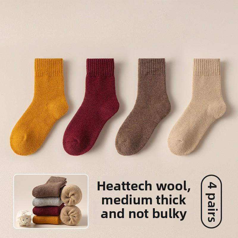 

4 пары женских осенне-зимних утепленных теплых однотонных шерстяных носков-труб из толстой шерсти 4 Pairs