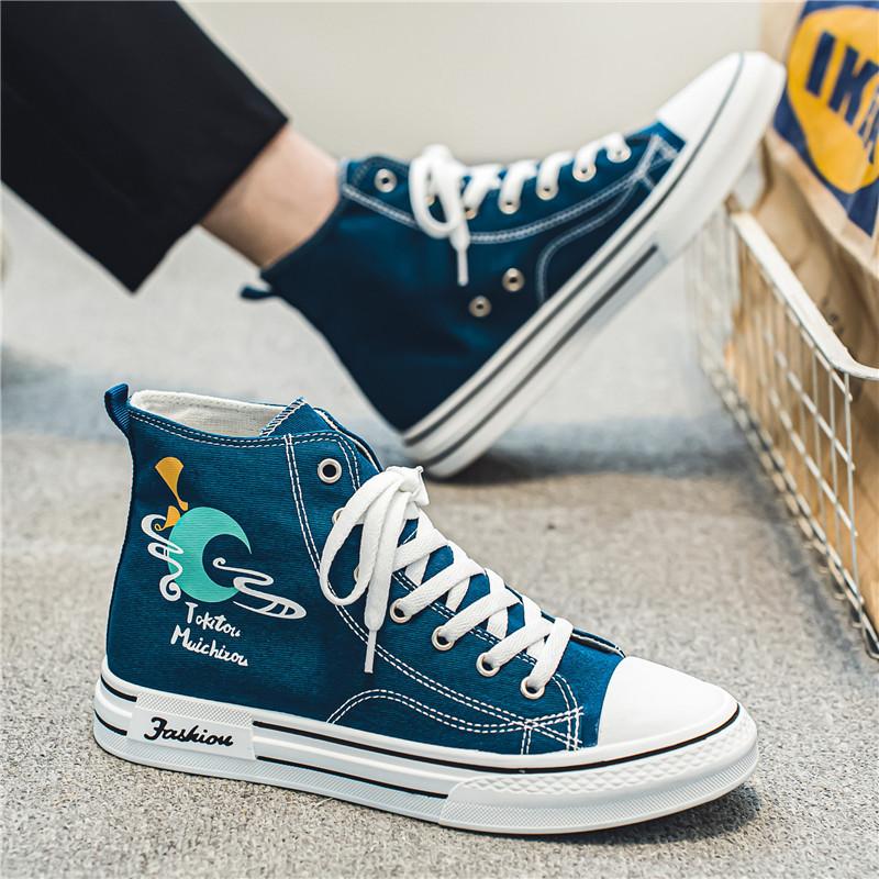 

Canvas shoes men s 2025 new spring breathable sports and leisure high-top flat baseplate shoes youth versatile trendy shoes 44