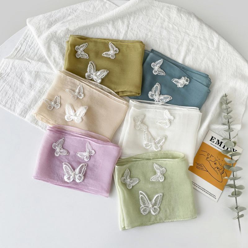 Butterfly Solid Color Scarf for Women Lace Fairy Style Hair Band Turban French Niche Elegant Scarf