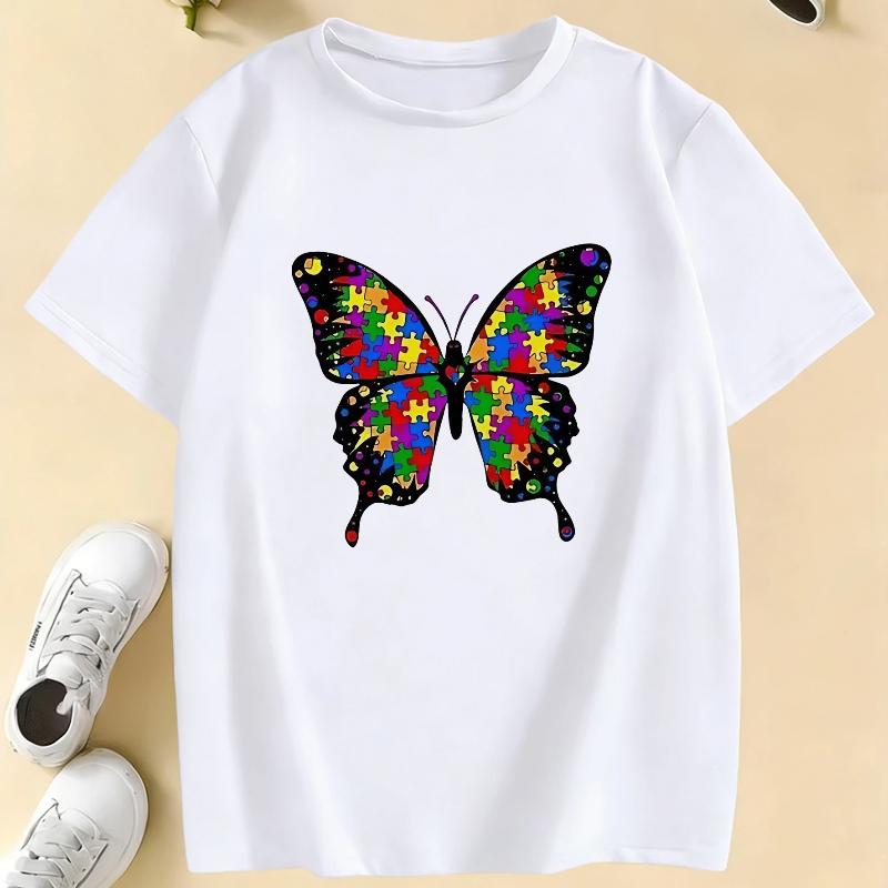 

Colorful Butterfly Printed T Shirts Fashion Short Sleeve Kids Children s T-shirt Boys Girls Summer Spring Casual Top Tee Shirt 150cm білий