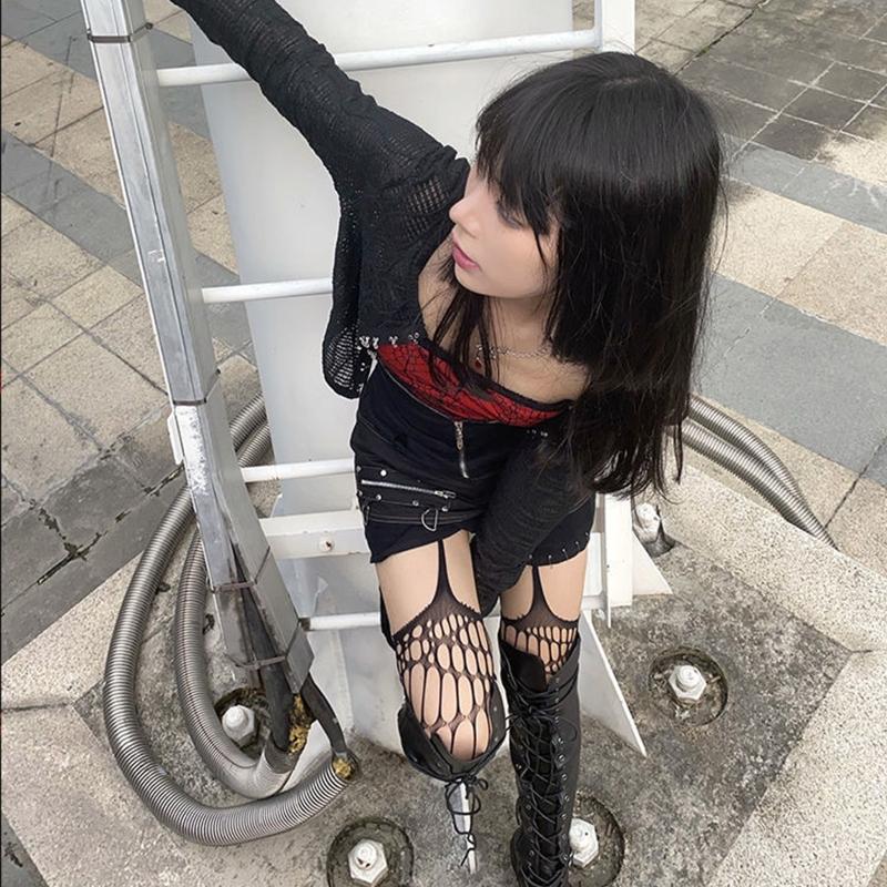 Fishnet Stocking Hollow Out Lace Stockings Pantyhose Vertical Stripes Lolita Sling Socks Cosplay Costume Accessories