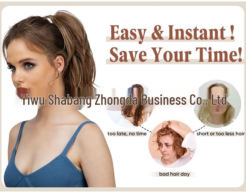 Adjustable High-Temperature Silk Short Curly Clip-On Ponytail Wig for Women