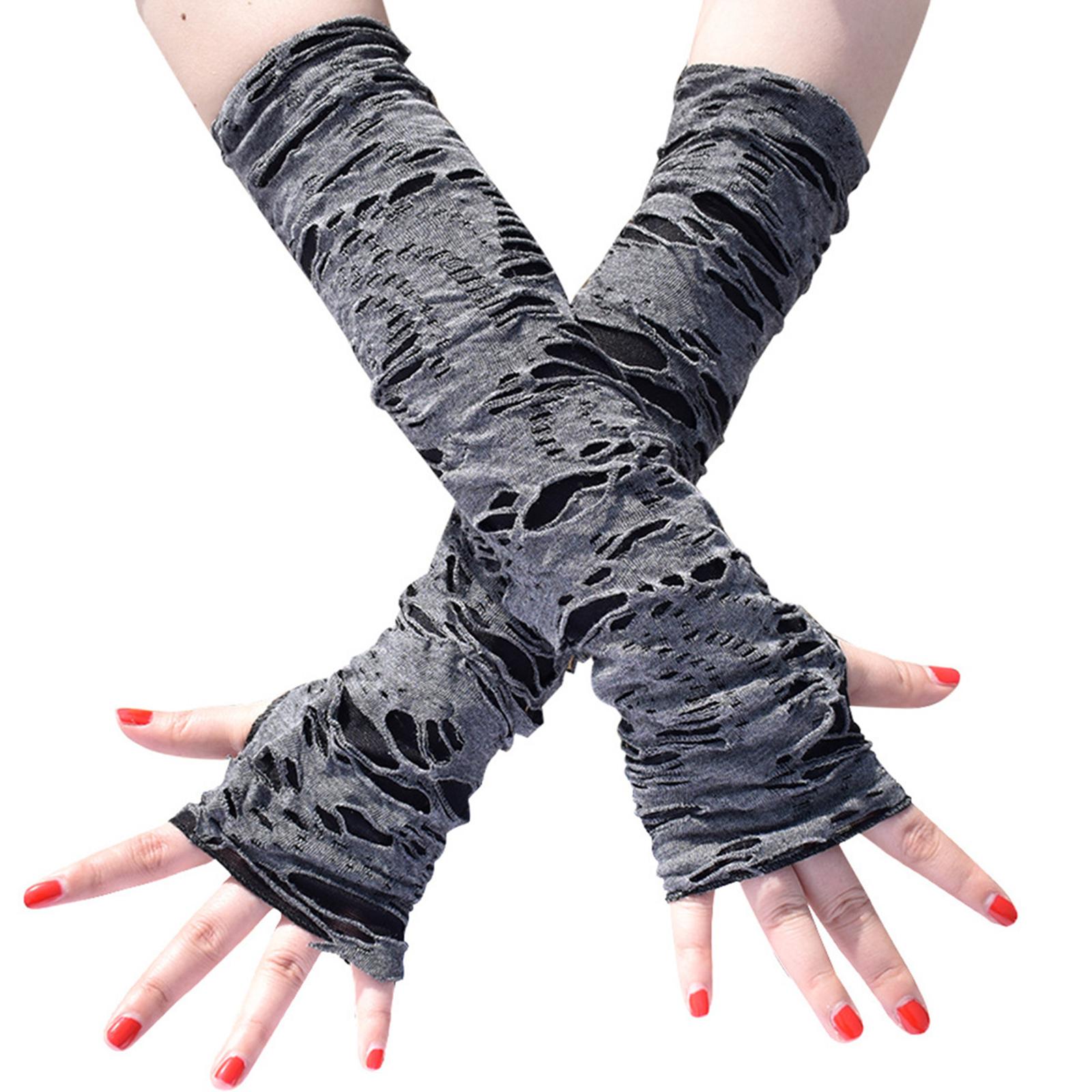 

Girls Gothic Gloves Distressed Gloves Accessories For Fingerless Gloves Distressed Sleeve Gothic for Teens сірий