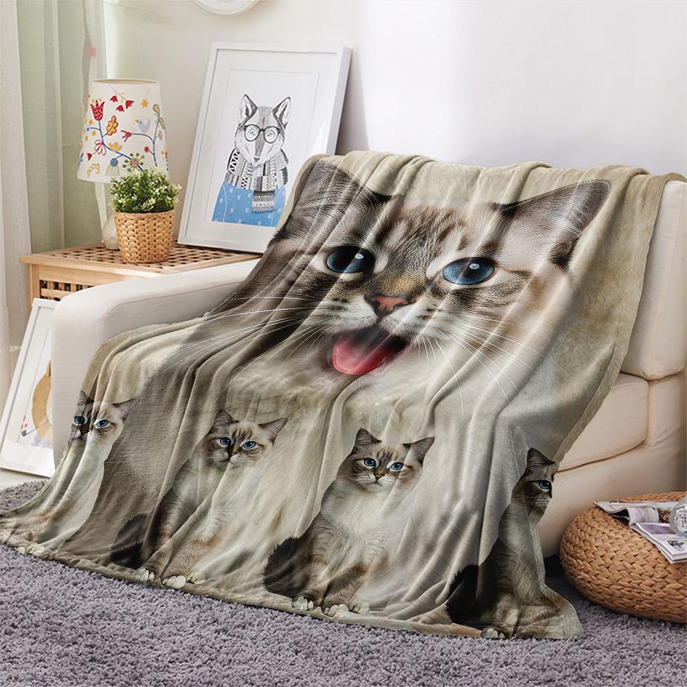 1Pc Lion Cat Himalayan Print Flannel Blanket, High quality Comfortable for All Seasons, Home Decor, Warmth and Comfort, Perfect for Gifts