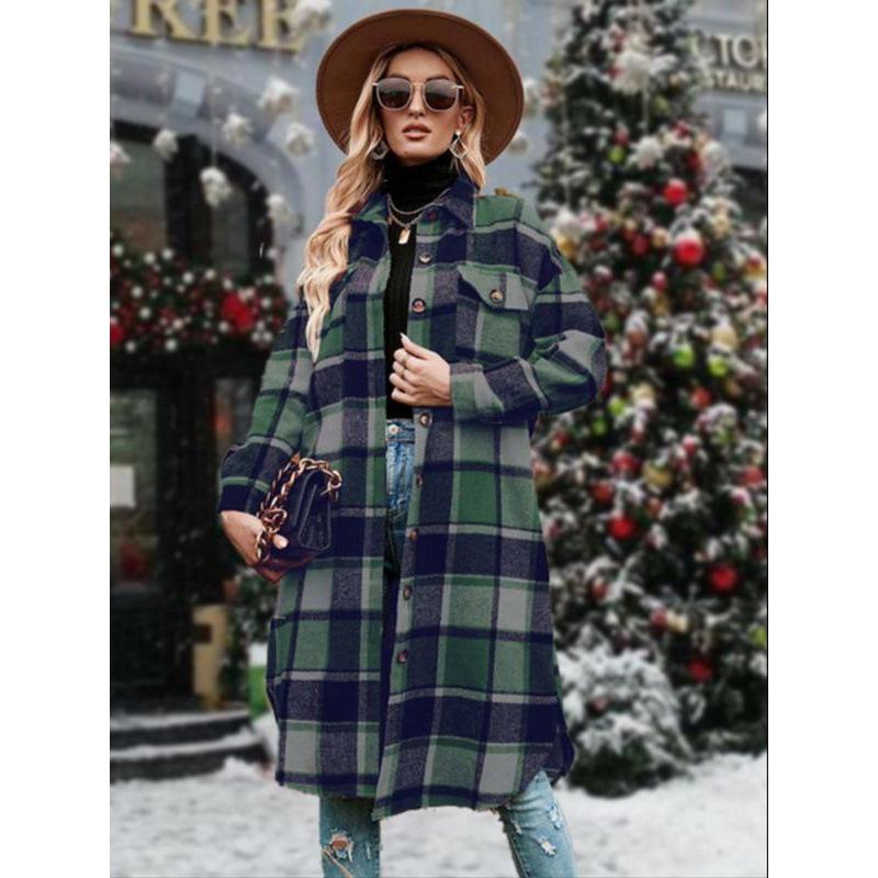 

Plaid Wool Lapel Trench Coat - C 22800 S