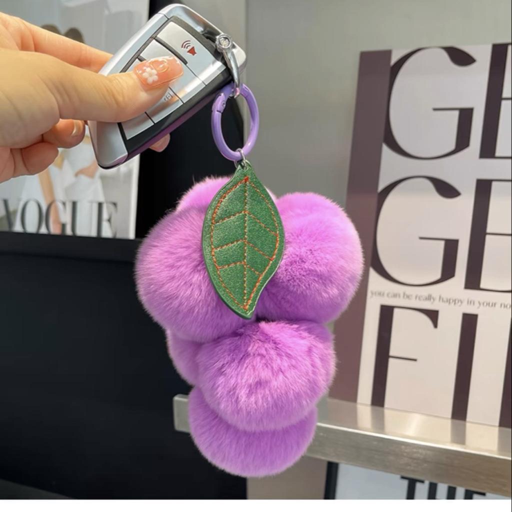 Purple Fluffy Keychain Rabbit Plush Grape Pendant Car Key Pendant Accessory