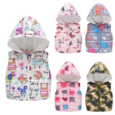 Toddler Kids Baby Girls Boys Sleeveless Print Hooded Warm Waistcoat Tops