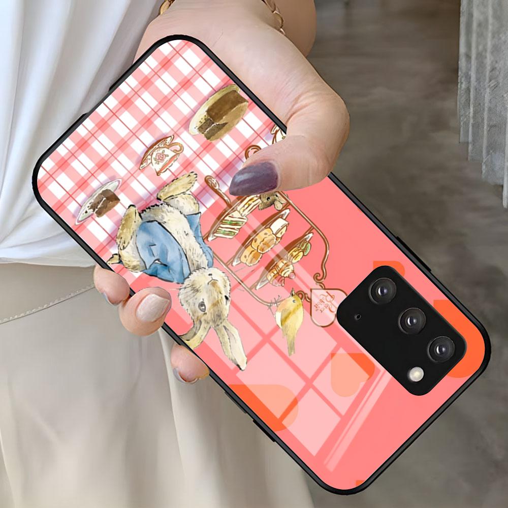 Cute P-PeterS Rabbit Phone Case For Samsung S26 S25 S24 FE S23 S22 S21 Plus S20 Ultra Note20Ultra Black Glass Cover