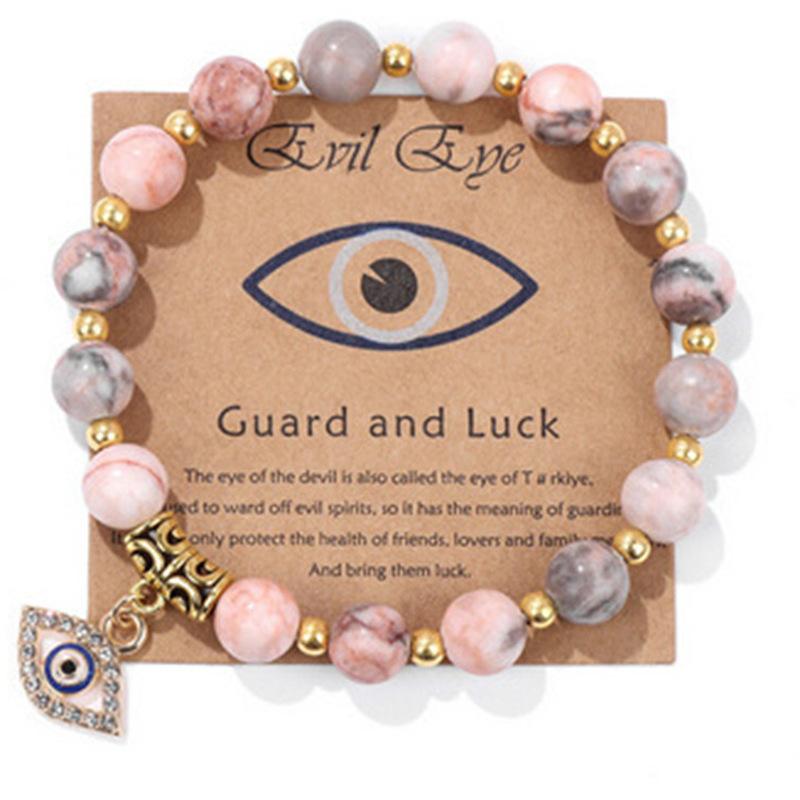 Turkish Luck Evil Eye Pendant Beads Bracelet Natural Stone With Card Charm Bracelets For Men And Women, Fashion Friendship Jewelry Gift.
